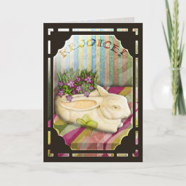 Påskhareplanteren i blomsterhandlare shoppar helgkort