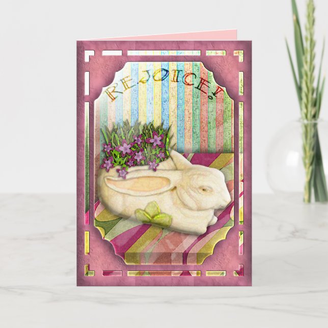 Påskhareplanteren i rosa blomsterhandlare shoppar helgkort (Framsida)