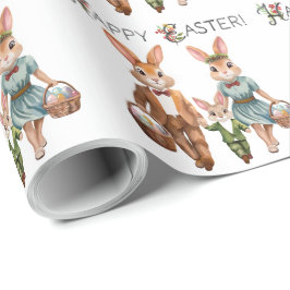 Påskharfamilj jagar ägg - Akvarell Presentpapper