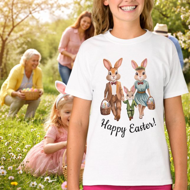 Påskharfamilj jagar ägg  t shirt (Skapare uppladdad)