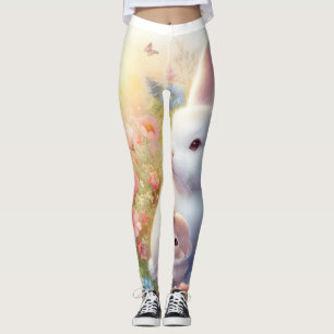 Påskharfamilj med blomsterträdgård leggings