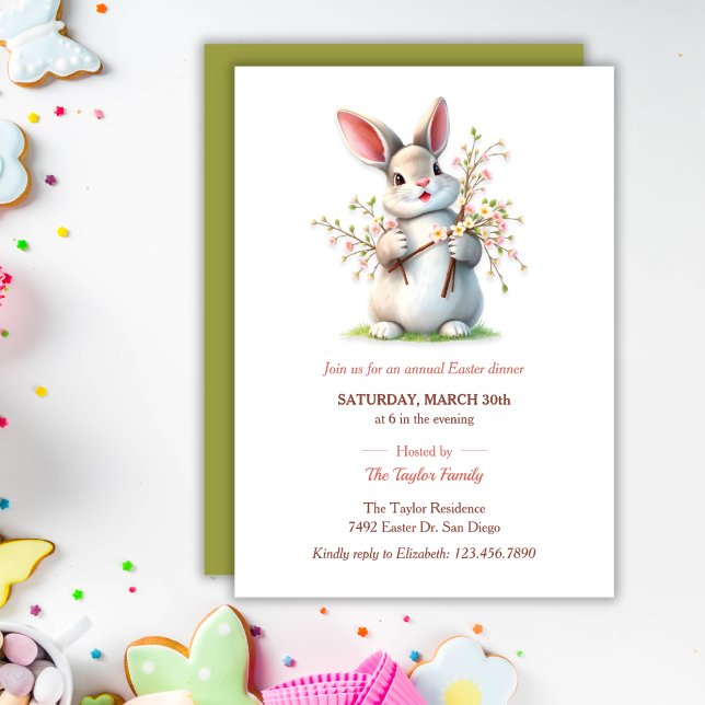 Påskharlekin Pastell Söt familjemiddag Inbjudningar (Easter Bunny Pastel Cute Family Dinner Invitation)
