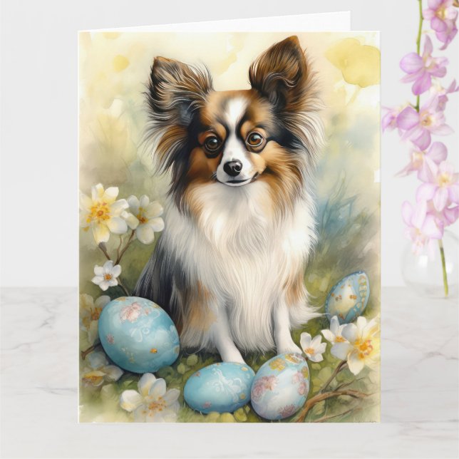 Påskharligt Papillon-hundmotiv Kort (Orkide)