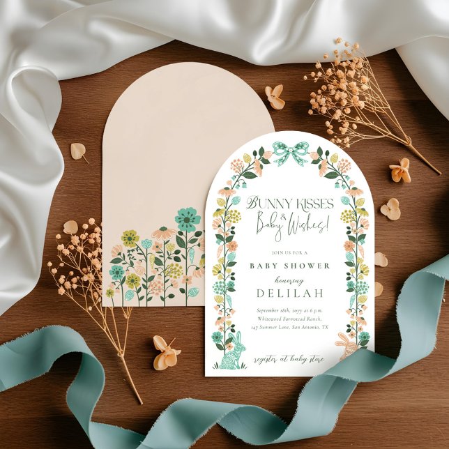 Påskharn Baby Shower Bow vår Wildblomma Inbjudningar (Spring Wildflower Easter Bunny Baby Shower Bow Invitation)