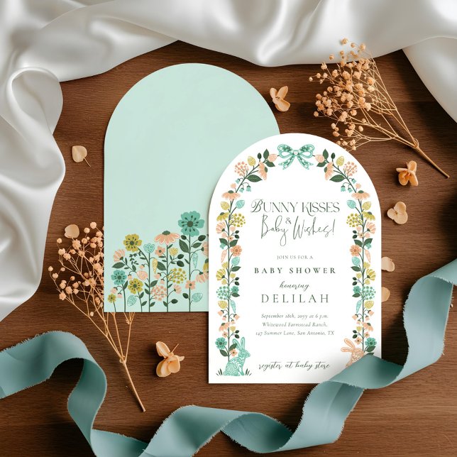 Påskharn Baby Shower Bow vår Wildblomma Inbjudningar (Spring Wildflower Easter Bunny Baby Shower Bow Invitation)