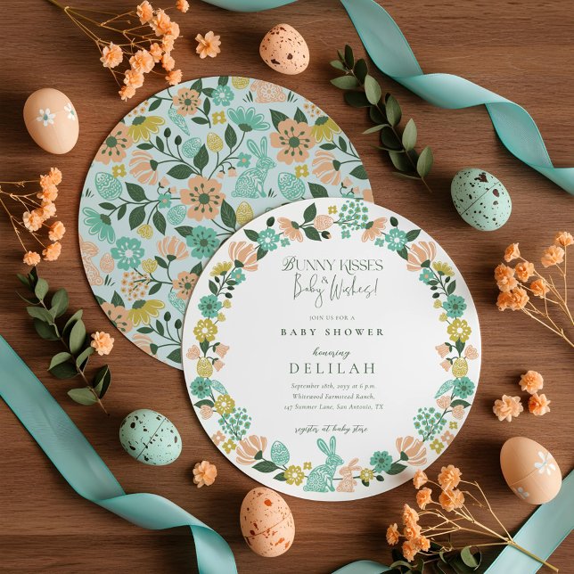 Påskharn Baby Shower Bow vår Wildblomma Julkort (Spring Wildflower Easter Bunny Baby Shower Bow Holiday Card)