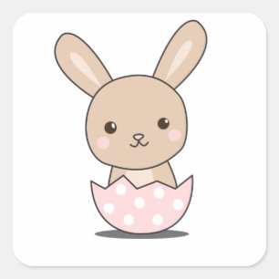 Påskharn Bunny Rabbit Cute Animals För barn Fyrkantigt Klistermärke