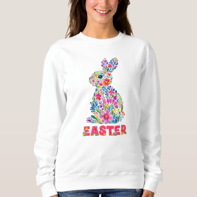 Påskharn glad påsk Blommigt Bunny Blommigt T Shirt (Framsida)