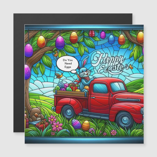 Påskharn sprider sitt magiska damm. (Fram/baksida)