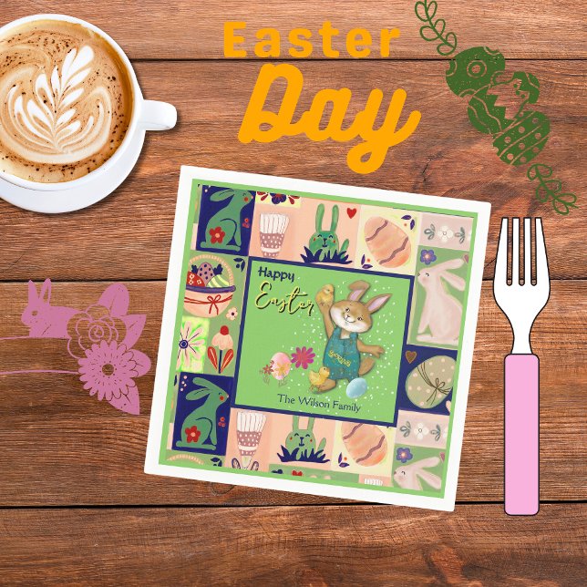 Påskharns Anpassningsbar färgstark Pappersservett (Easter Bunny Custom Colorful Napkins)
