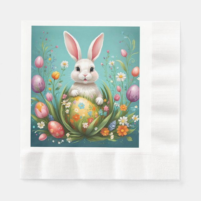 Påskharns Blommigt och ägg Pappersservett (Framsidan)