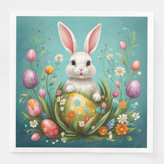 Påskharns Blommigt och ägg Pappersservett (Framsida)