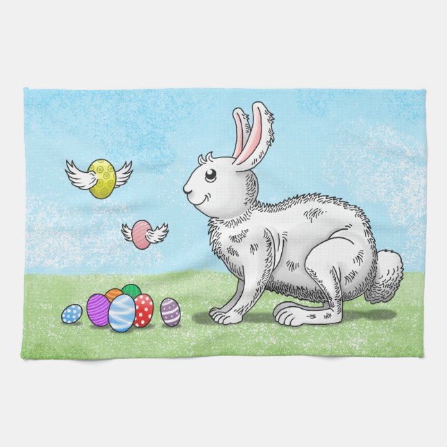 Påskharns Egg Hunt Kökshandduk (Horisontell)