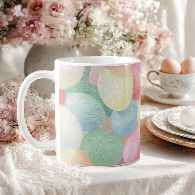 Påskhelgens bakgrund med färgade ägg kaffemugg (Skapare uppladdad)