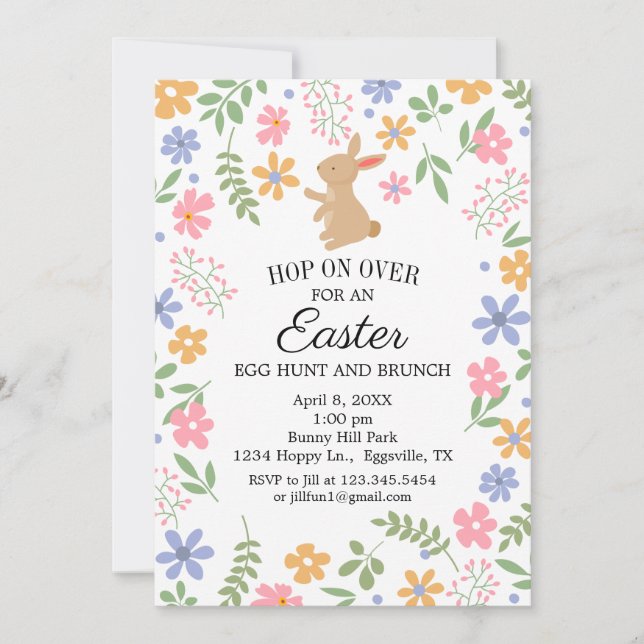 Påskinbjudan Rolig söt kanin för brunch Inbjudningar (Framsida)