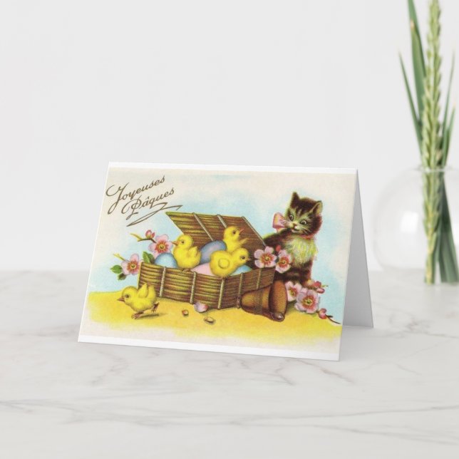 PåskJoyeuses Pâques för vintage franskt kort (Framsida)