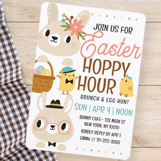 Påskkanin Hoppy Hour Modern Brunch Äggsökning  Inbjudningar (Skapare uppladdad)