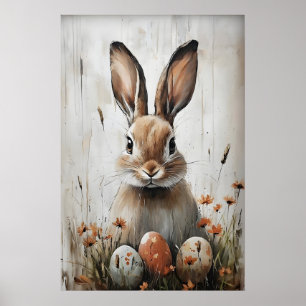 Påskkanin I Blommönster, Rustik Påsk Poster