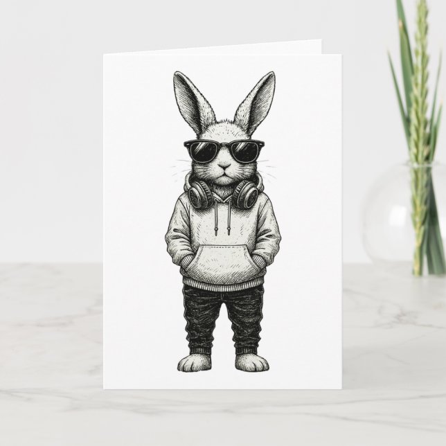 Påskkanin Sungles Påskdag Kanin Män Pojkar Kort (Framsida)