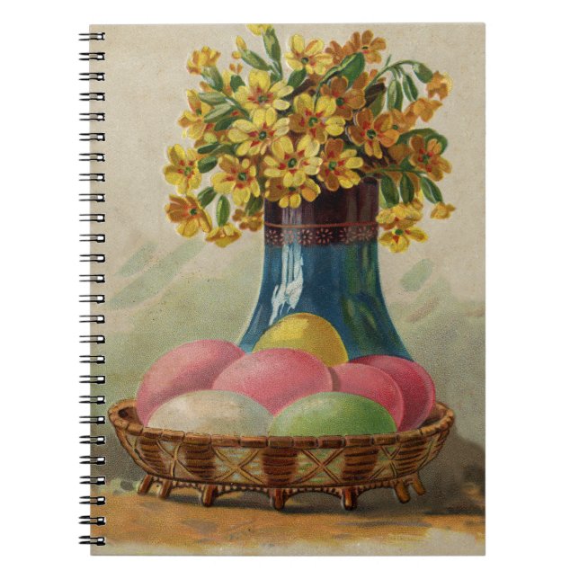Påskkorg Ägg Blommor Antik Anteckningsbok Med Spiral (Framsidan)