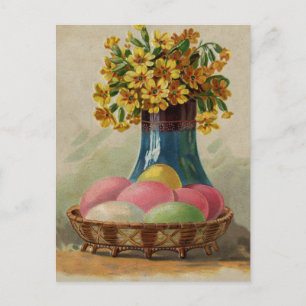 Påskkorg Ägg Blommor Antik Helg Vykort