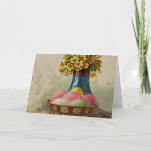 Påskkorg Ägg Blommor Antik Helgkort