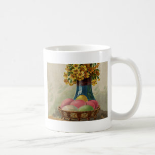 Påskkorg Ägg Blommor Antik Kaffemugg
