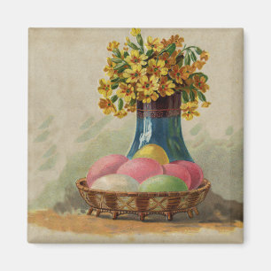 Påskkorg Ägg Blommor Antik Magnet