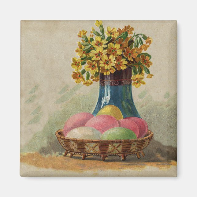 Påskkorg Ägg Blommor Antik Magnet (Framsidan)