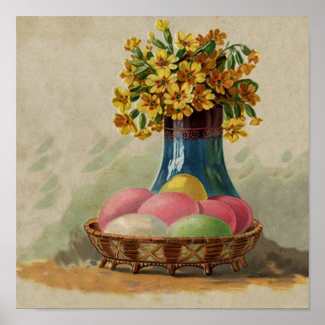 Påskkorg Ägg Blommor Antik Poster (Framsidan)