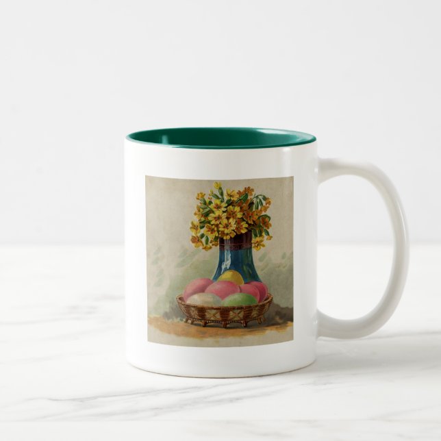 Påskkorg Ägg Blommor Antik Två-Tonad Mugg (Höger)
