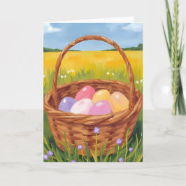 Påskkorg Äggsökning Pastell Watercolor Helgkort