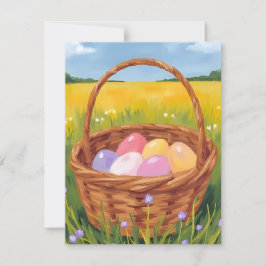 Påskkorg Äggsökning Pastell Watercolor Julkort