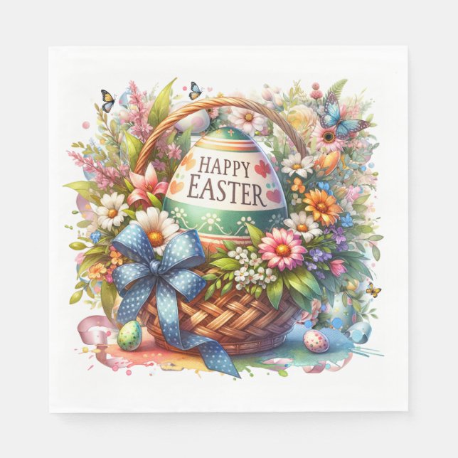 Påskkorgsägg & vårblommor pappersservett (Framsidan)