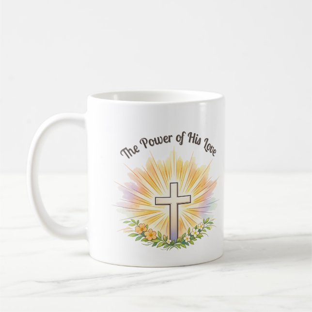 Påskkors med blommor - Redigerbar kristen mugg (Vänster)