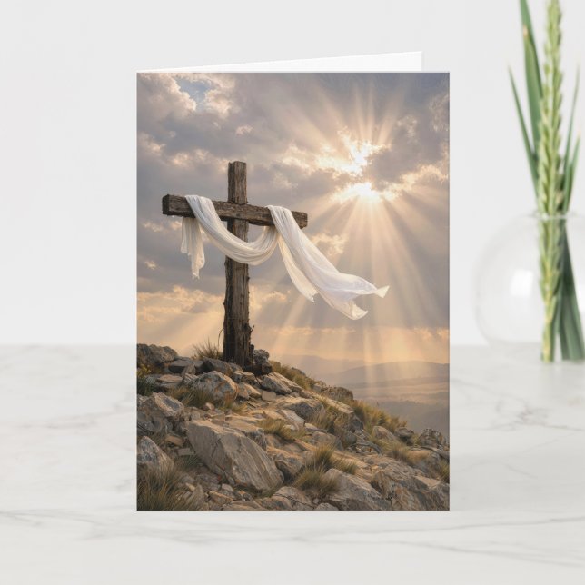 Påskkors med svepning som blåser i vinden kort (Framsida)