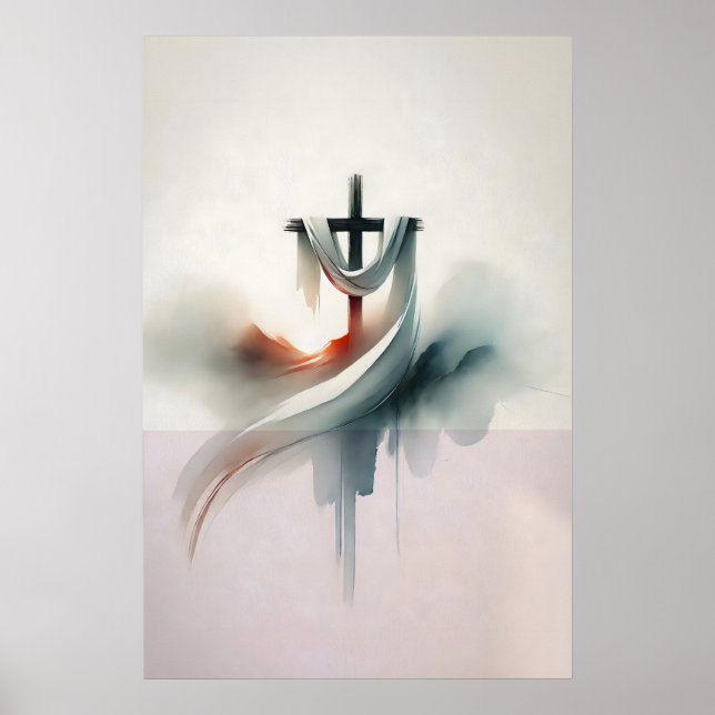 Påskkors med svepning Uppståndelse Akvarell Poster (Framsidan)