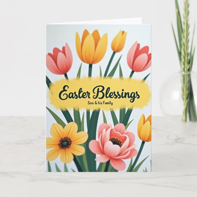 Påskkort med blommiga välsignelser kort (Framsida)