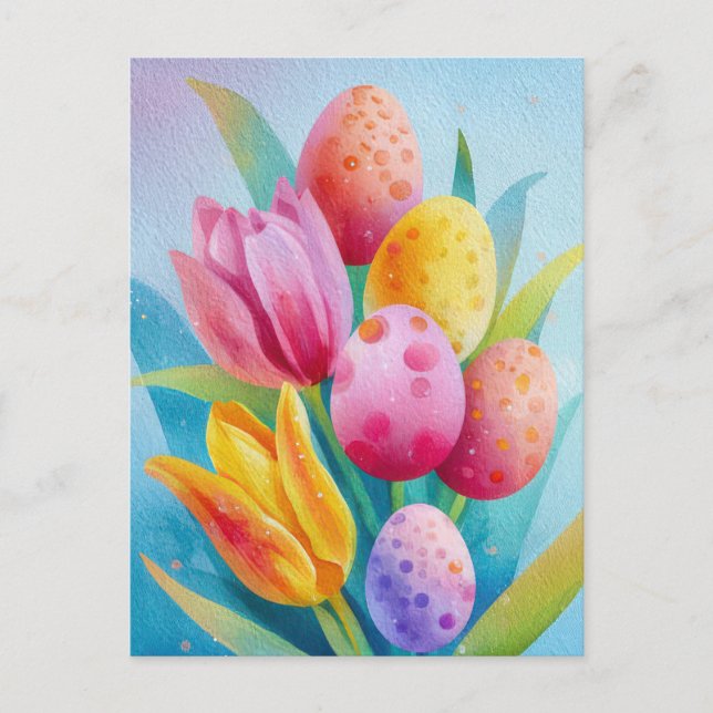 Påskkort med blommor och påskägg vykort (Framsida)