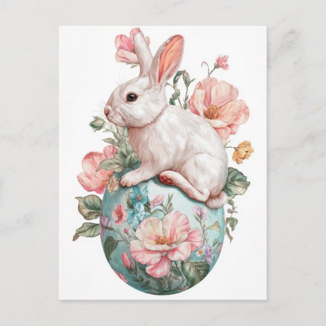 Påskkort med blommor och påskhare vykort (Framsida)