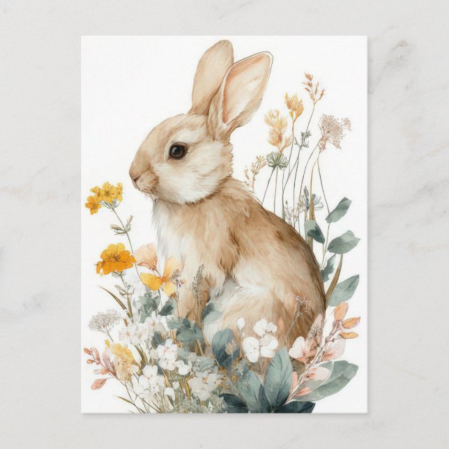 Påskkort med blommor och påskhare vykort (Framsida)