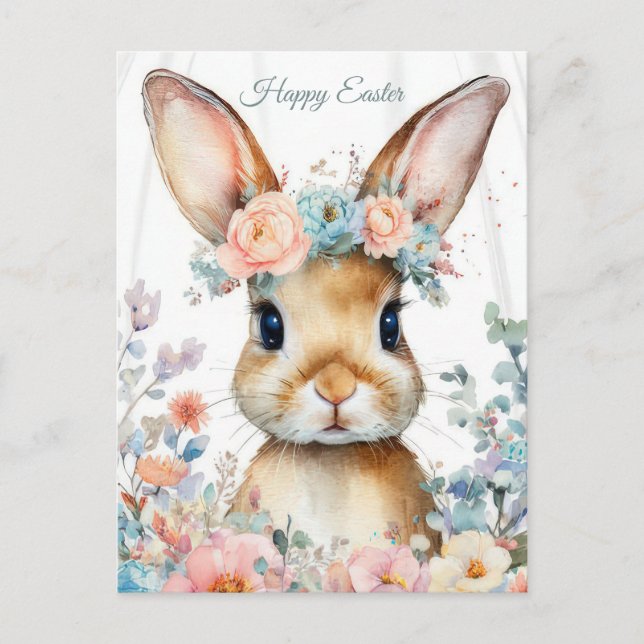 Påskkort med blommor och påskhare vykort (Framsida)