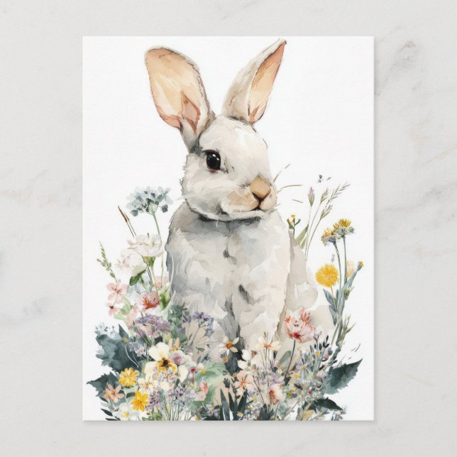 Påskkort med blommor och påskhare vykort (Framsida)