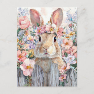 Påskkort med blommor och påskhare vykort