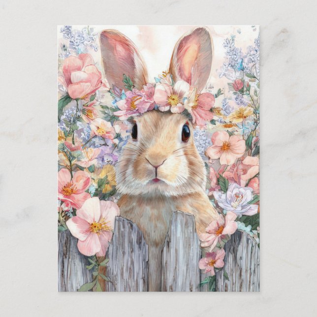 Påskkort med blommor och påskhare vykort (Framsida)