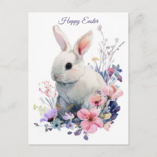 Påskkort med blommor och påskhare vykort