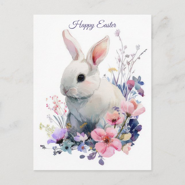 Påskkort med blommor och påskhare vykort (Framsida)
