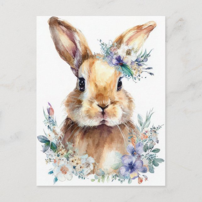 Påskkort med blommor och påskhare vykort (Framsida)