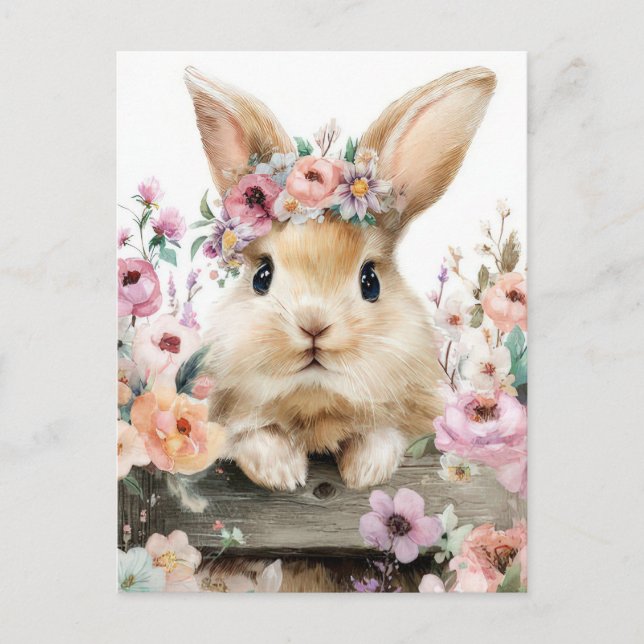 Påskkort med blommor och påskhare vykort (Framsida)