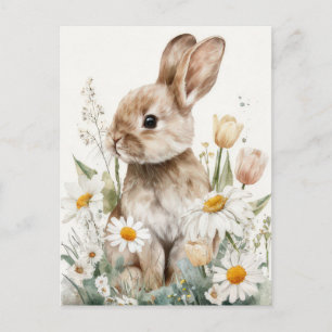 Påskkort med blommor och påskharen vykort
